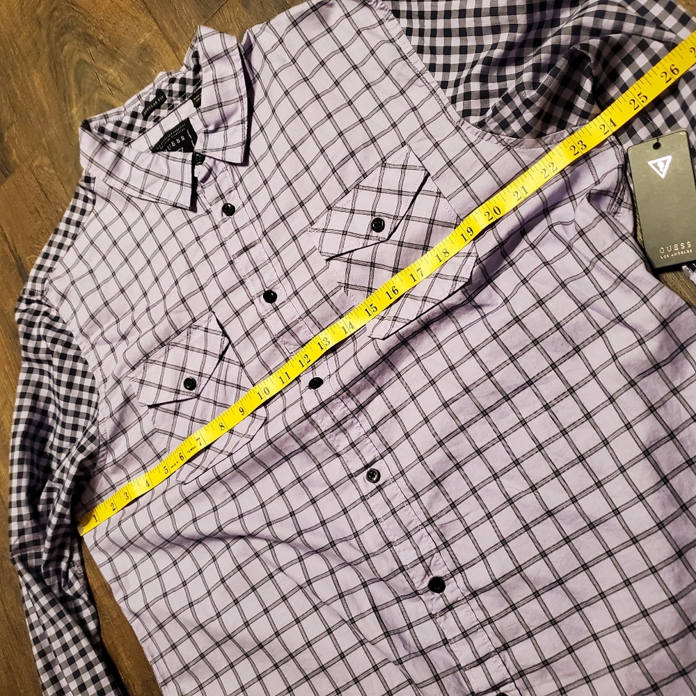 Guess L Mens Pattern Block Buttondown Longsleeve - Picture 2 of 7
